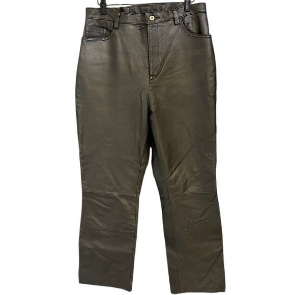 Solutions New York Black Genuine Leather Straight Leg Pants Size 10 - Picture 1 of 8